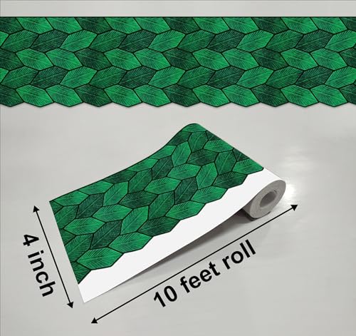 Image of WallDesign Leafy Emerald Tile Sticker - 4 in X 10 Feet Self-Adhesive Durable Border Roll for Bathroom, Kitchen, Counter, Wall, Home Decoration