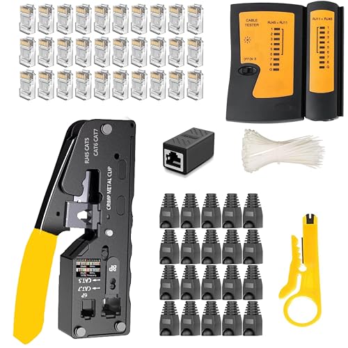 Mailine - Crimpadora CAT5 CAT6 RJ11/RJ12 Crimping Toolper cables de red para crimpadora para cable de red, alicates crimpadora RJ45, herramientas kit de red profesionales LAN Tester (amarillo)