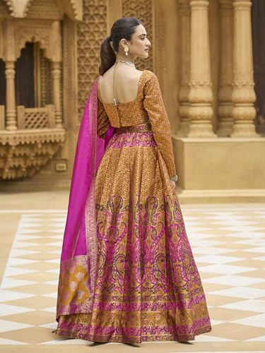 Image of PURVAJA Women's Kanjiwaram Semi-Stitched Lehenga choli