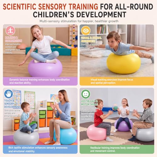 Image of Lewtemi 8 Pcs Flexible Seating for Classroom Elementary,20'' | Inflated Wobble Chair for Sensory Kids Large Yoga Ball Chairs Donut Ball Seats with Inflator for Classroom Office School