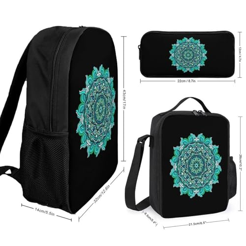 Blue Mandala Classic Backpack Lunch Bag Pencil Case 3 Piece Set Travel Daypack2