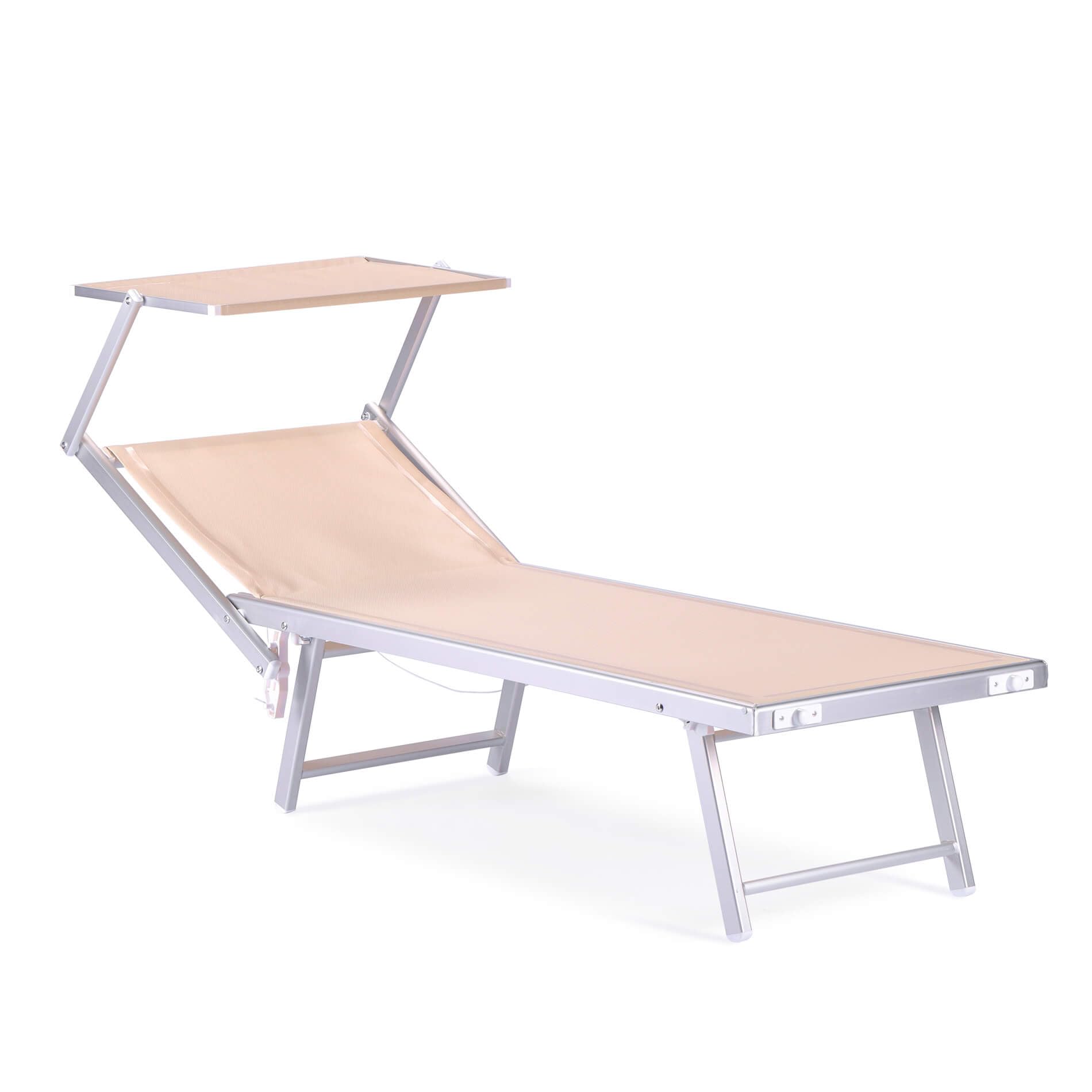 Rebecca Mobili Sonnenliege, klappbar, Beige, Aluminium, Polyester, für Garten, Strand, mit neigbarem Sonnendach – Maße HxBxT: 38 x 186 x 61 cm – Art. RE7154