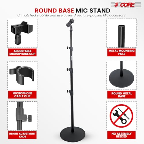 5 Core MS RBL 3T Mic Stand Floor Height Adjustable Universal Heavy Duty Microphone Stands Round Base Soporte De Micrófono thumb #1