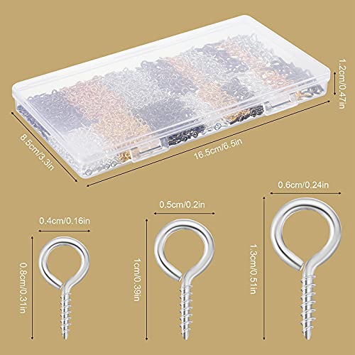 1200 Pieces 3 Sizes Screw Eye Pins Screw Eye Hooks Mini Metal Eye Screw For Jewelry Making Diy, 6 Colors (Multicolor,0.16 X 0.32 Inch, 0.2 X 0.39 Inch, 0.24 X 0.5 Inch) #TOP3