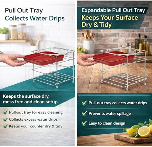 Image of Water Pot Stand for Kitchen | Stainless Steel Matka Stand with Glass Holder Tray | Heavy Duty Water Camper Stand for Home & Office | Suitable for Earthen Pot & Water Dispenser Rack