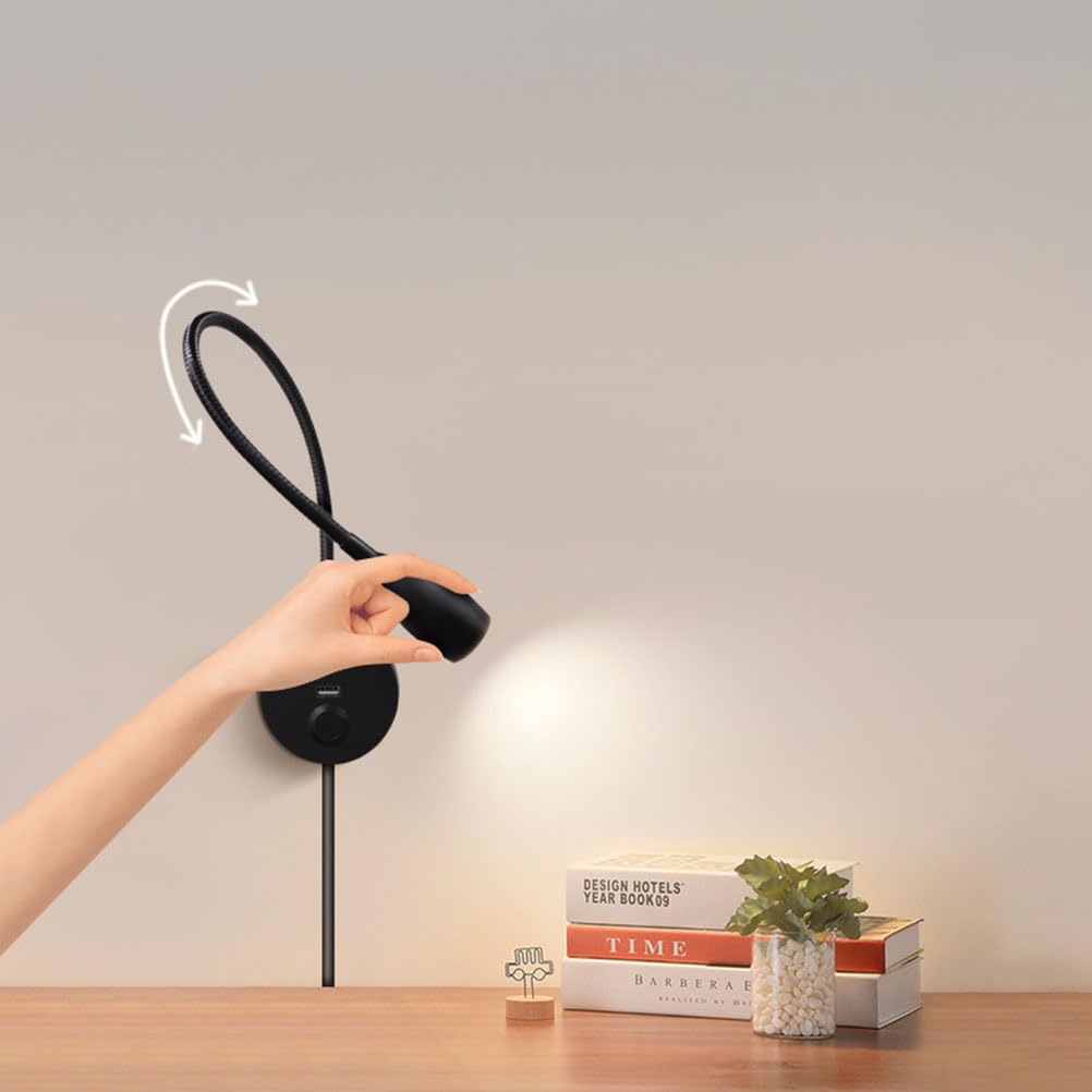 AoLa Lampka do czytania LED z przełącznikiem Kinkiet Elastyczna lampa na gęsiej szyi Obrotowe oświetlenie ścienne 3W z portem ładowania USB Lampka nocna z wtyczką i Lampka do czytania Naścienny