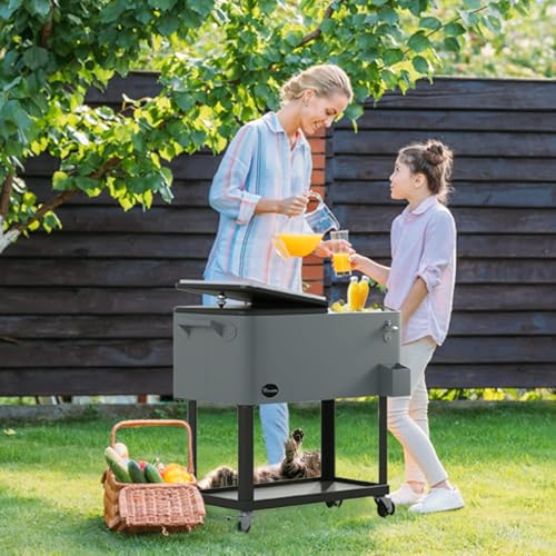 Image of YITAHOME 80 Quart Rolling Cooler Cart with Bottle Opener Drainage, Portable Wicker Patio Cooler Rolling on Wheels, Outdoor Beverage Cart Rolling Drink Cooler for Patio Pool Deck Party Cookouts