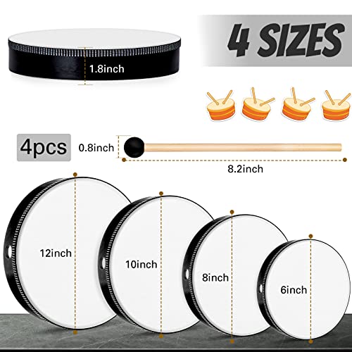 4 Pcs Kids Hand Drum Adults Wood Frame Drum Set With Drum Stick 12 Inch 10 Inch 8 Inch 6 Inch Percussion Musical Instruments For School Kids Adults Beginners Home Party Supplies (Black) #TOP1