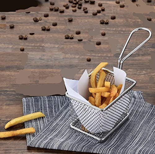 Mundeya Stainless Steel Frying Basket Potatoes Chips French Fries Mini Fry Square Basket Strainer Fryer Serving Kitchen Tools (1 pc)