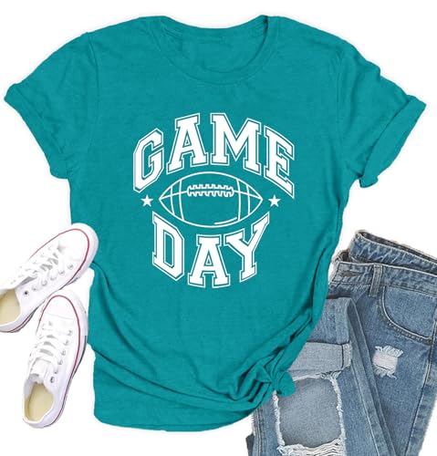 Qskall Womens Rugby Shirts Game Day Tshirt Cute Football Tee Tops Cyan