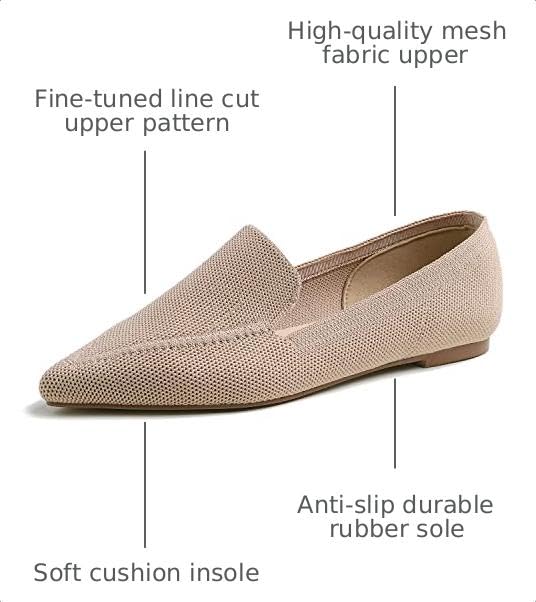Image of FEVERSOLE Women's Woven Pointy Fashion Cutouts Breathable Knit Flat Shoes