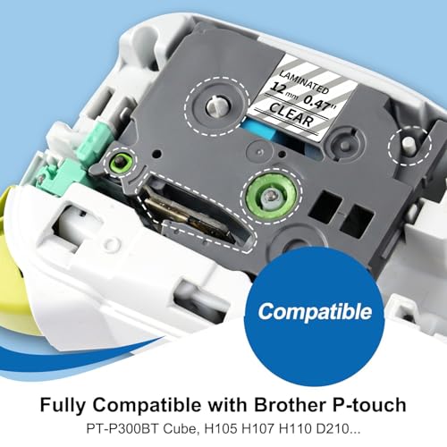 Image of COLORTY Replacement for Brother P-Touch Label Maker Tape TZe 12mm 0.47 Clear Ribbon Laminated TZ Color on Transparent Refills for Ptouch PT-D210 D220 H110 1000 1280 D400 Cube, 1 /2 inch x 26.2', 6 Pack