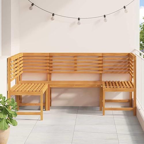 Miniatura 3 de 3 Piece Patio Furniture Set Solid Acacia Wood Garden Bench & Chair Rustic Outdoor Seating for 5 Dining Conversation for Backyard Balcony Porch