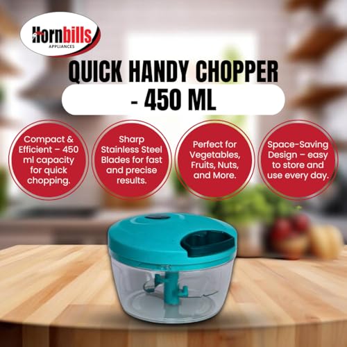 Image of Hornbills Vegetable Manual Chopper with 3 Blades 500ml Kitchen Multi Blade Food Chopper for Vegetables Onion Garlic Hand Chopper Stainless Steel Blade Compact Vegetable Portable Mini Chopper | Green