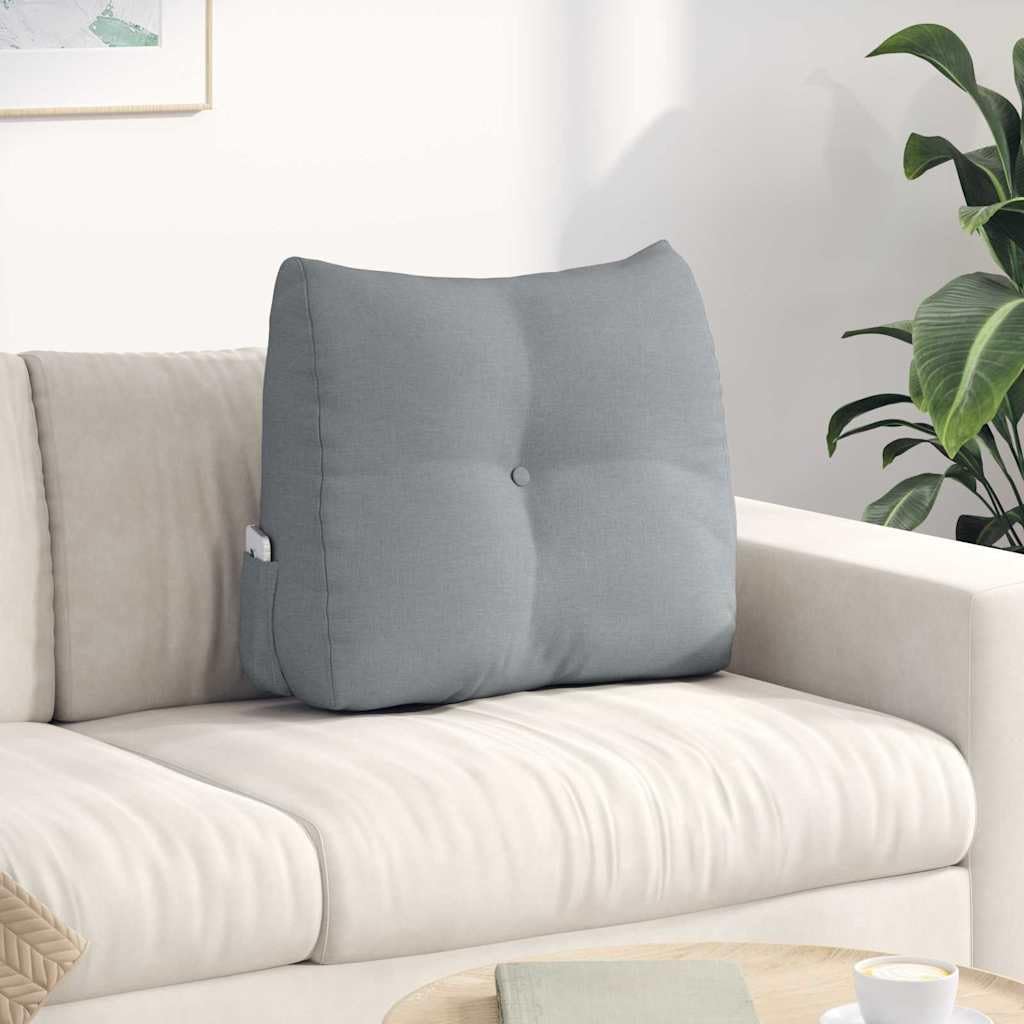 Cojín de respaldo gris claro, 60 x 24 x 50 cm, funda de terciopelo, ergonómico, con cierre de botón y cremallera, para salón, dormitorio, oficina
