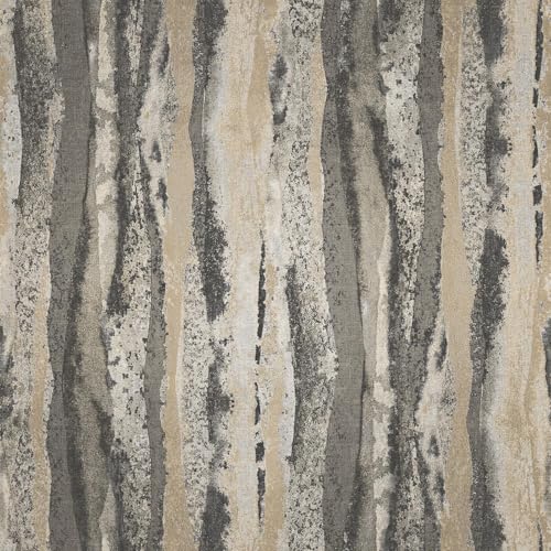 Muriva Soren Heavy Distressed Fabric Stripe Effect Design Bold Deep Colours Wallpaper Industrial Look for Living Rooms, Bedrooms Charcoal/Gold 223303