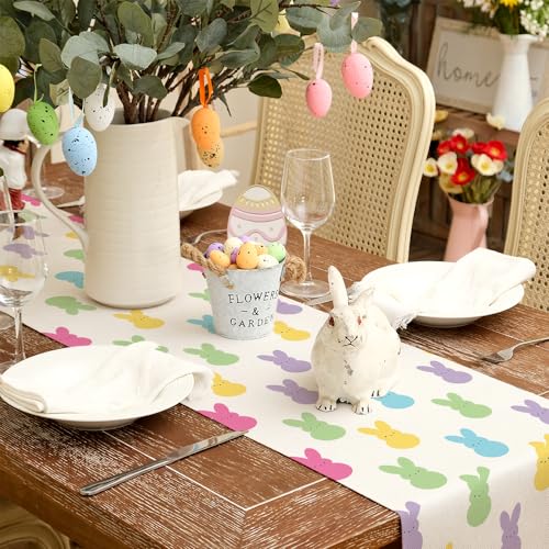 GEEORY-Easter-Table-Runner-13-x-72-Inch-Colorful-Bunny-Decorative-Farmhouse-Rustic-Holiday-Spring-Table-Decoration-for-Kitchen-Dinning-Indoor-Outdoor-Dinner-Party-Decor GEEORY Easter Table Runner 13 x 72 Inch Colorful Bunny Decorative Farmhouse Rustic Holiday Spring Table Decoration for Kitchen Dinning Indoor Outdoor Dinner Party Decor