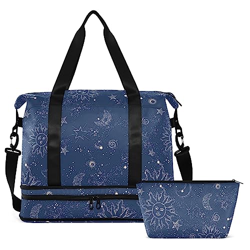 Sun Star Moon Gym Bag Duffle Bag with Wet Pocket&Shoe Compartment Overnight Weekender Travel Bag2