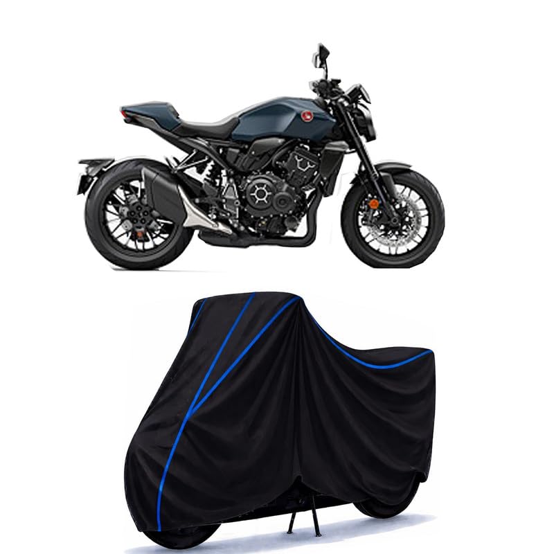 Image of CB 1000 R Bike Cover Water Resistant Universal Motorcycle Rain | Heavy Duty UV Protection, Dust, Scratch Indoor Outdoor All Weather with Black Blue Piping Elastic