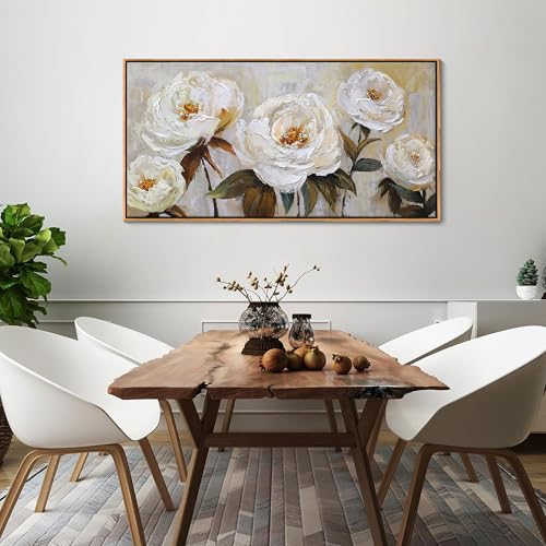 Image of Flower Canvas Wall Art Textured Floral Picture Wall Decor White Large Elegant Painting for Living Room Modern Artwork for Home Decor Pictures for Bedroom Wall Decor 20x40IN