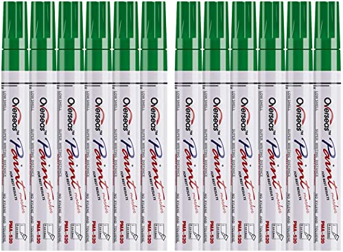 Lesun Green Paint Pens Paint Markers, 12 Pack Waterproof Oil-Based Paint Pen Set Quick Dry and Permanent, Markers for Rock Painting, Stone, Ceramic, Wood, Fabric, Plastic, Canvas, Glass, Mugs, Tires