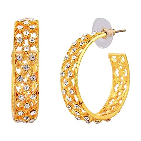 Efulgenz Hoop Earrings Small Huggie Open Half Hoop Piercing Crystal Earrings Indian Jewellery for Women Girls Cover