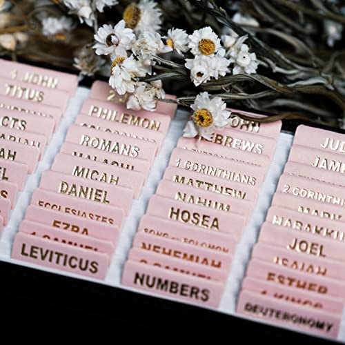 Image of UPAFEXXI-Leather Bible Tabs for Women and Men, Gold Foil Lettering | Large Print Stickers, Easy to Read and Apply, 80 Chapters Labels for Easy Navigation(Rose Pink)