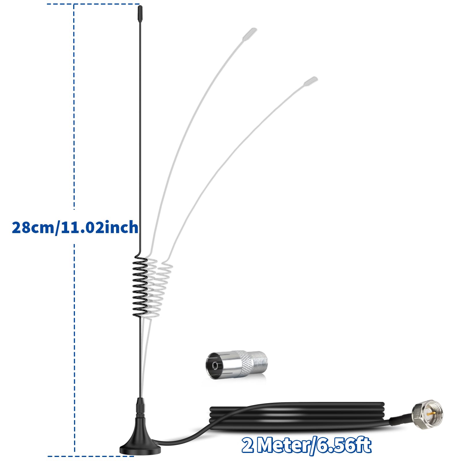 Bingfu Antenna Radio DAB FM Telescopico Interno Ricambio Cavo 2 m | Base Magnetica, per Sintonizzatore Tuner HiFi, Amplificatore Digitradio, Home Theatre, Ricevitore Stereo Digitale DAB + Casa