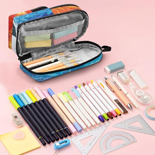 Image of ZAZYXTJ Soccer Standing Large Capacity Pencil Case 3 Compartment Pen Pouch Storage Makeup Bag for School Office Teen Girl Boy Men Women