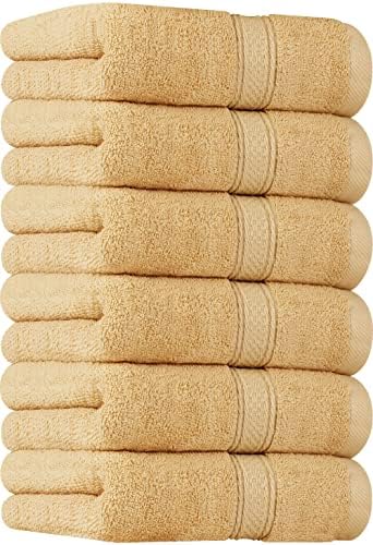 Utopia Towels [6 Pack Premium Hand Towels Set , (16 x 28 inches) 100% Ring Spun Cotton, Ultra Soft and Highly Absorbent 600GSM Towels for Bathroom, Gym, Shower, Hotel, and Spa (Beige)