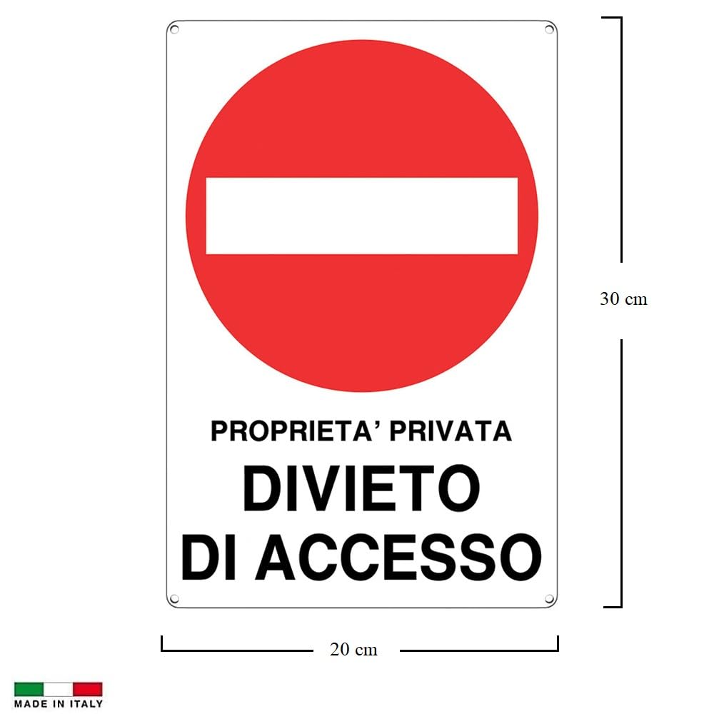 Paluplus 6 Cartelli Segnaletici Divieto di Accesso Proprietà Privata, Misura 20X30 cm, Pannello di Divieto in Alluminio per Aziende, Uffici, Magazzini, Condomini, Made Italy -903A