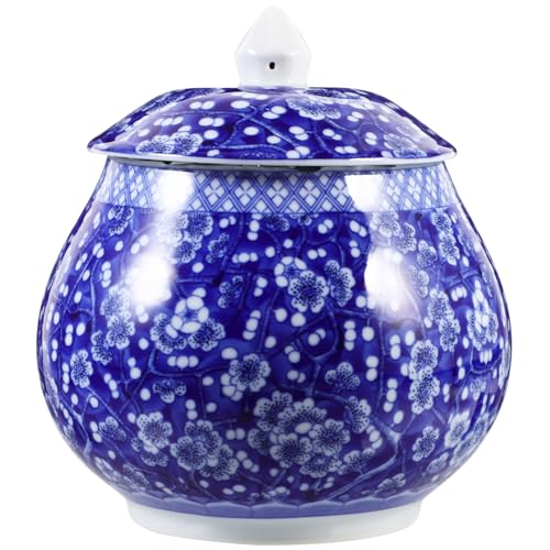 Amosfun Blue and White Porcelain Storage Jar Multi-function Ceramic Canister Airtight Lid for Household Tea Storage Kitchen Decoration for Storing Tea Leaves Coffee Beans Spices