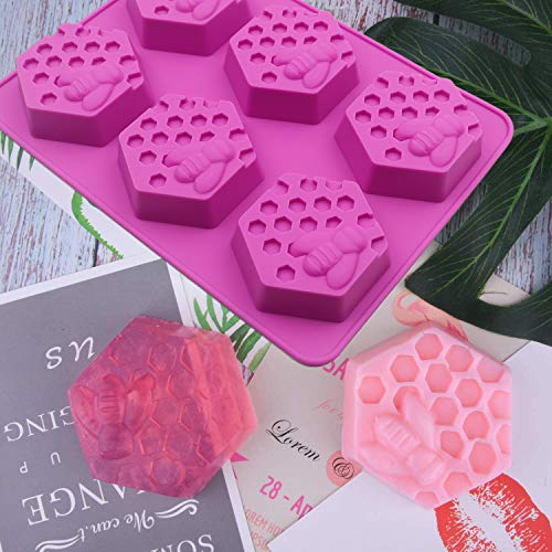 Image of Sakolla 2 Pack Honeycomb Silicone Soap Molds, 6 Cavity Hexagon Bee Silicone Molds for Soap, Lotion Bars, Wax Melts, Beeswax (Purple)
