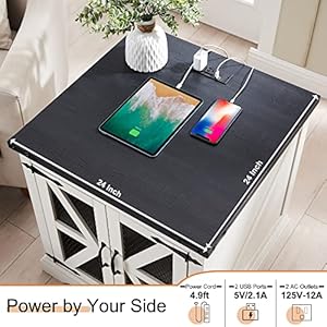 Jxqtlingmufarmhouseendtable24largesofasidetablewithchargingstationmeshbarndoorandadjustablestorageshelfrusticwoodsquarenightstandforlivingroombedroomofficewhite Urban Country Home Decor Jxqtlingmu farmhouse end table 24 large sofa side table with charging station mesh barn door and adjustable storage shelf rustic wood square nightstand for living room bedroom office white urban country home decor