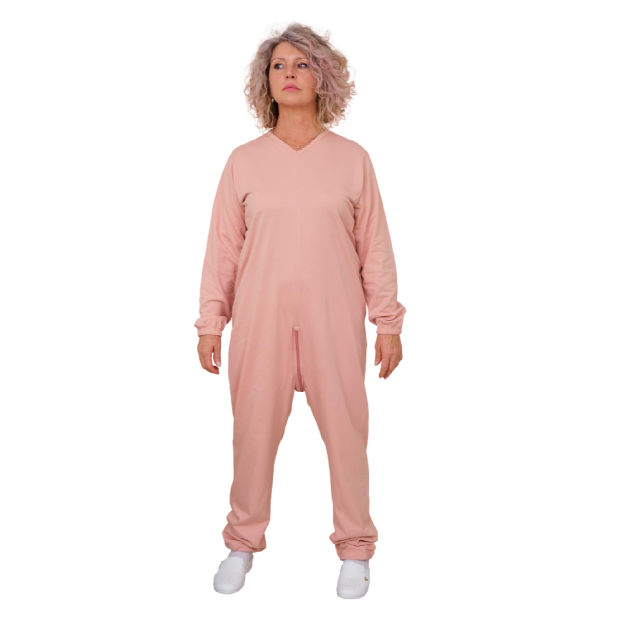 FERRUCCI COMFORT Pigiama Sanitario Felpato Invernale Rosa da Donna, 9078-F, per Incontinenza, Alzheimer, con Cerniera sul Dorso