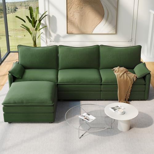 Image of Vesgantti 108 inch Modular Sectional Sofa, Comfy Cloud Couch with Movable Ottoman Deep Seat Chenille L Shaped Modular Sofa, Sectional Couches for Living Room, Bedroom and Apartment, Green