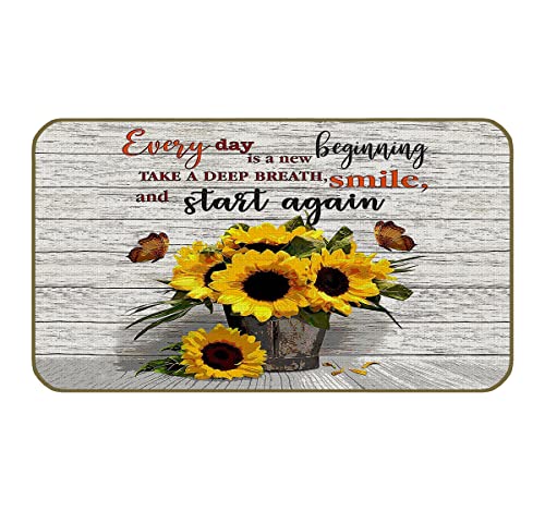 Uinhmop 17''X30'' Beautiful Sunflower Retro Decorative Doormat,Every Day Is A New Beginning Take A Deep Breath And Smile Again Country Home Floor Mats Decor For Home Bathroom Kitchen Porch Front Door #TOP29