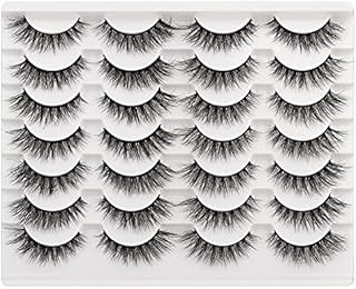False Eyelashes 15mm Lashes Natural Look 3D Mink Lashes Pack Small Short Cat Eye Lashes Wispy Fluffy Light Volume Fake Eyelashes 14 Pairs Pack