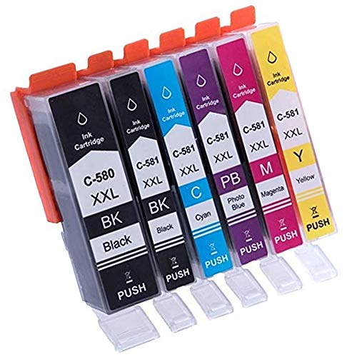 Office Ink Toner Remplacement pour Canon PGI-580XXL CLI-581XXL Cartouches d'encre Compatible pour Canon TS8150 TS8151 TS8152 TS8250 TS8251 TS8252 TS9150 TS9155 (1PGBK, 1BK, 1C, 1M, 1Y, 1 Photo Bleu) Cover