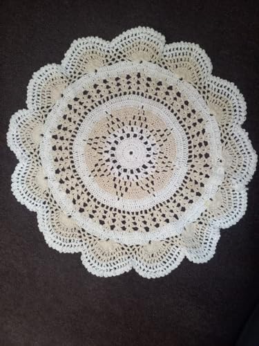 Image of Handmade Crochet White Round Table Centrepiece, 20 cm Diameter