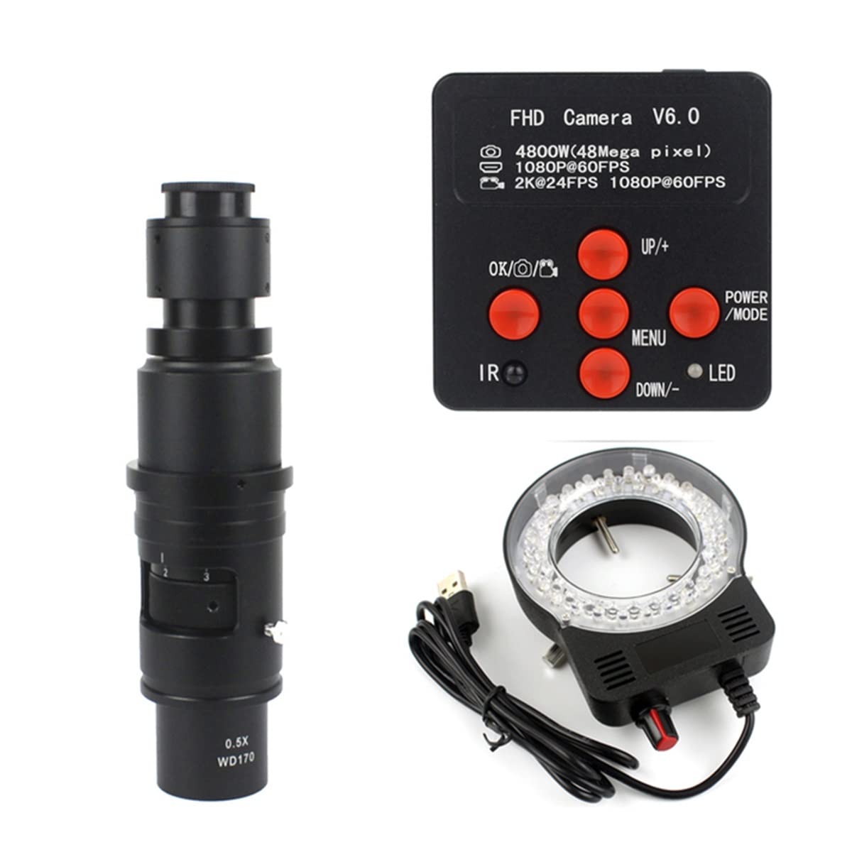 Microscope 2K 48MP HD 1080P HDMI USB Digital Video Microscope Camera 100X 300X C-Mount Lens(90X WD170)