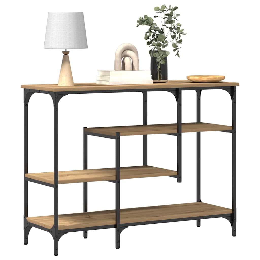 Tavolo consolle effetto rovere, 100 x 35 x 75 cm, tavolino da corridoio | Robusto tavolo da corridoio con ripiano in legno e metallo, ideale per soggiorno e ingresso.