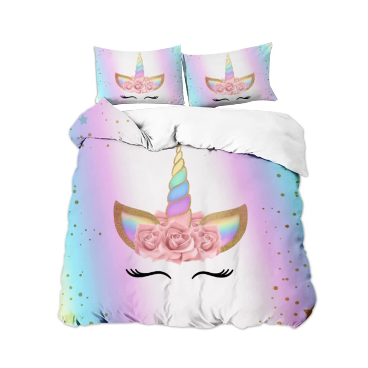 Housse de couette licorne Alipis 3 pièces avec taies d'oreiller pour lit enfant