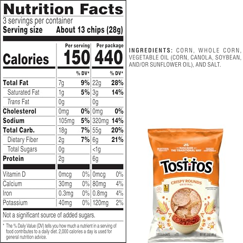 Image of Tostitos, Crispy Rounds Tortilla Chips, 3 Ounce (Pack of 28)