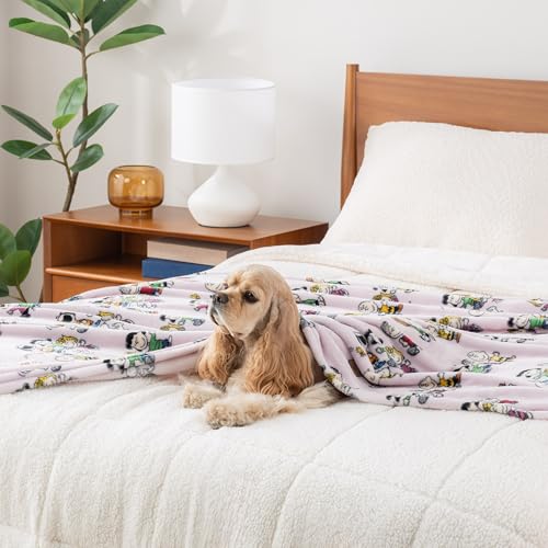 Image of Berkshire Blanket Peanuts VelvetLoft Cute Character Snoopy Plush Throw Blanket,Peanuts Laughing Robe Lilac,Throw 55 in x 70 in (Official Peanuts Product)