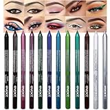 evpct 12Pcs Green Blue White Black Brown Purple Color Gel Glitter Eyeliner Pencils Set for Women Waterline Waterproof Smudge Proof lapiz de ojos delineador de ojos contra el agua Eye Liner Makeup 1-5