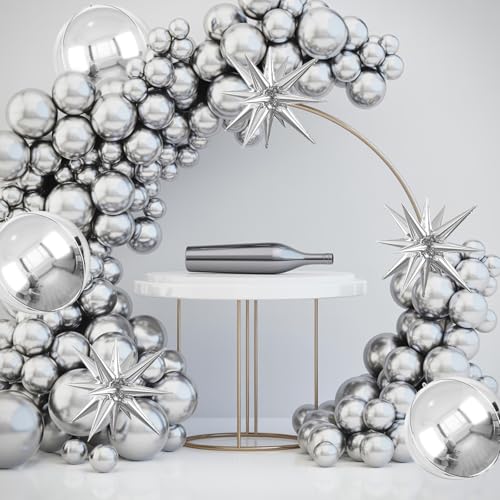 Image of 6pcs 22 inch Silver Star Balloons and Silver 4D Large Foil Balloons, Foil Star Balloon 4D l Aluminum Balloon For Birthday Baby Shower Party Wedding Graduation Anniversary New Year Bridal Shower Decor