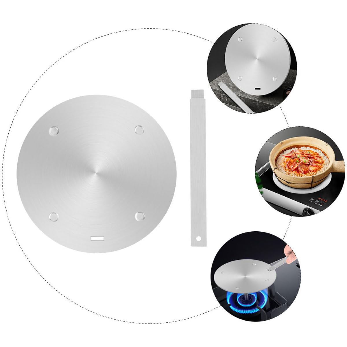 Placa Adaptadora Difusor de Calor de Acero Inoxidable para Inducción Resistente y Fácil de Limpiar Adecuado para Utensilios de Cocina en Gas y Eléctrica