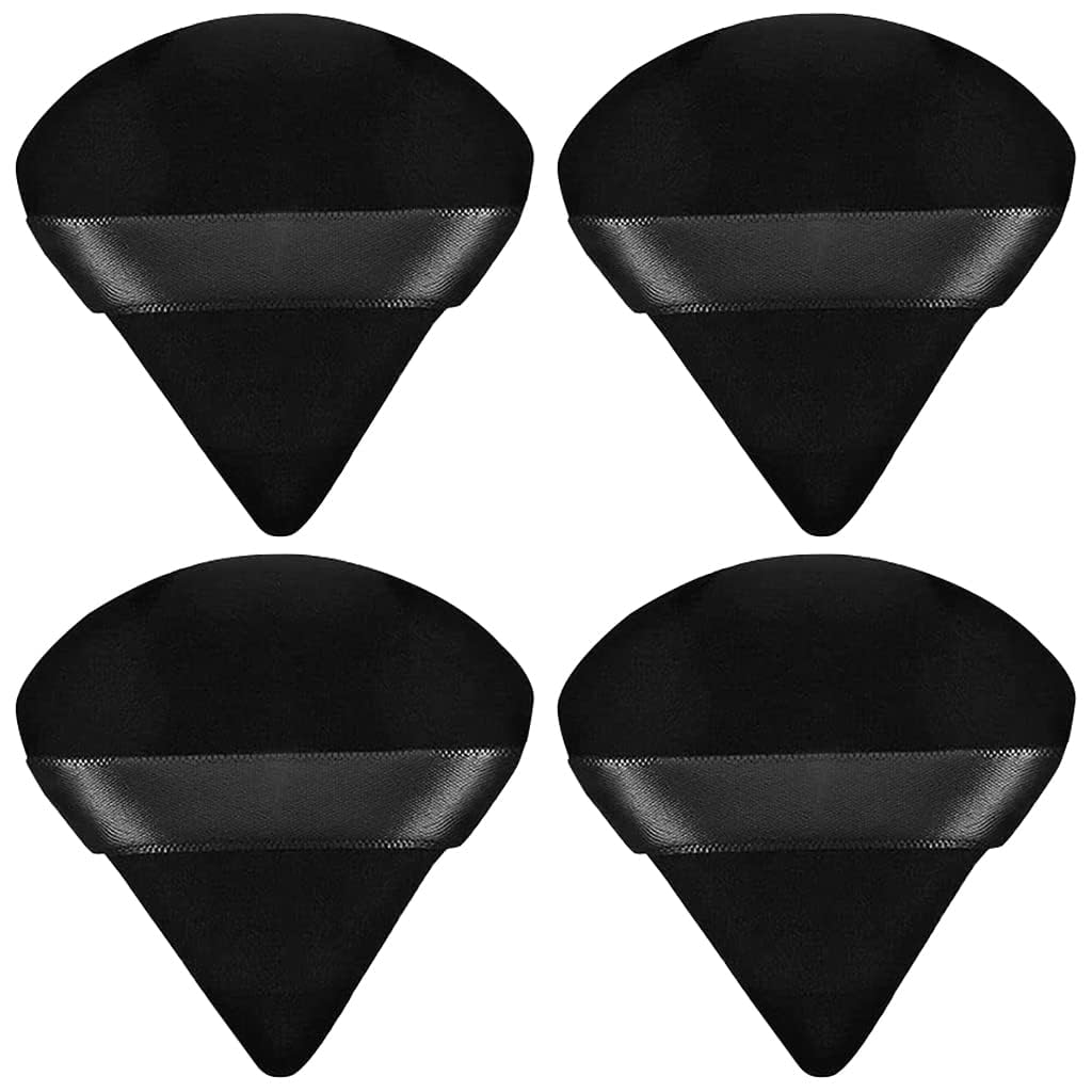 woodonick powder puff face soft makeup puff triangle for loose mineral body velour cosmetic foundation wet dry sponge makeup tools (black) (12 pcs)