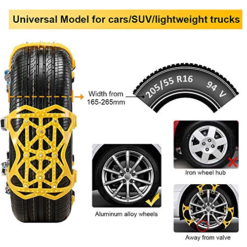 Qoosea Snow Chains 7 Pack Universal Car Anti-Skid Emergency Adjustable Tire Chains for Cars SUV Truck Driving on Snow and Ice Road, Sand and Mud Road, Uphill Road, Fit Tire Width from 165mm-265mm - Thumbnail 3